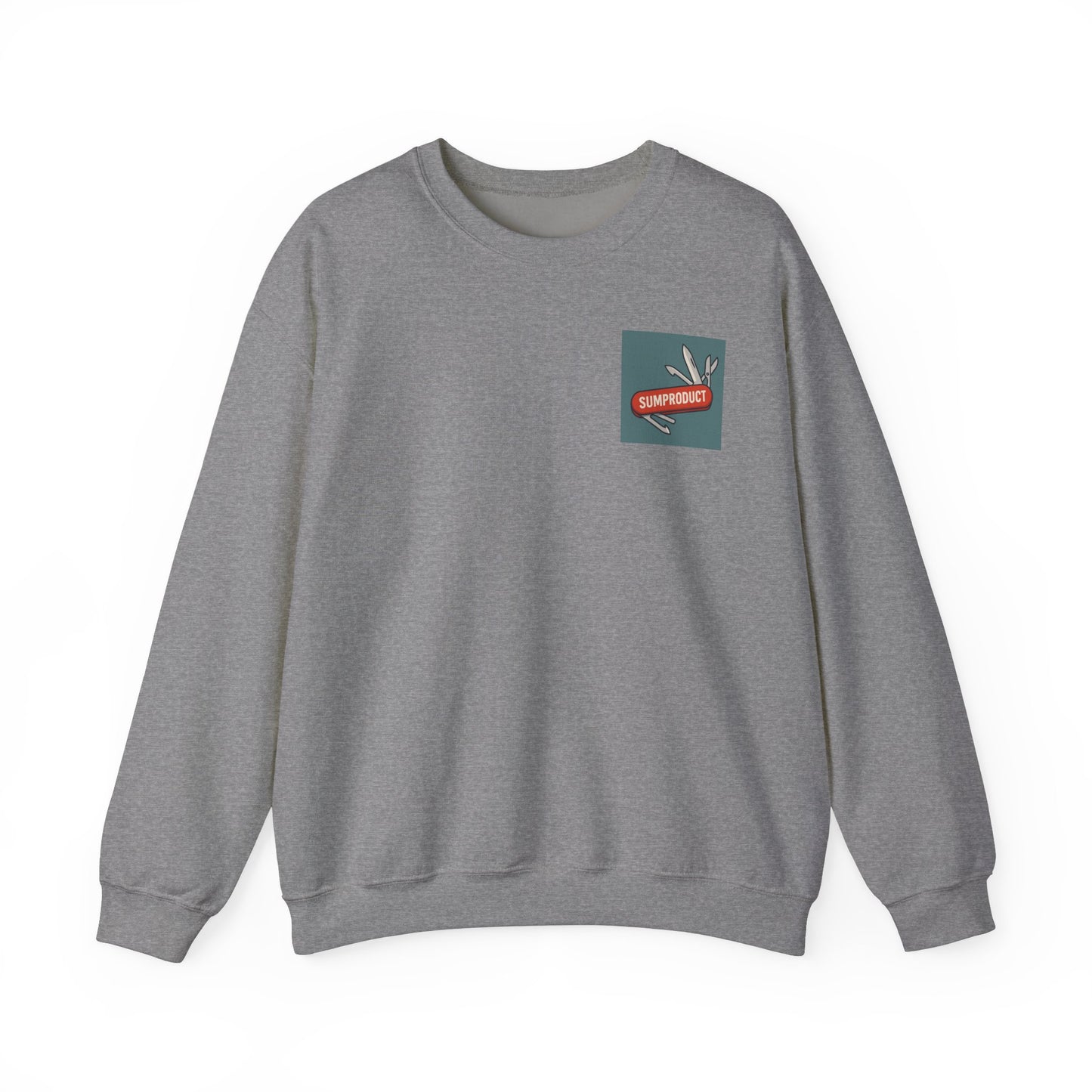 Excel gift sweatshirt in graphite heather with SUMPRODUCT Swiss Army knife graphic for data professionals