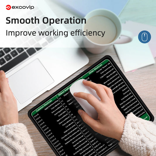 Excel Shortcuts Mouse Pad with Stitched Edge Non-Slip Rubber Base