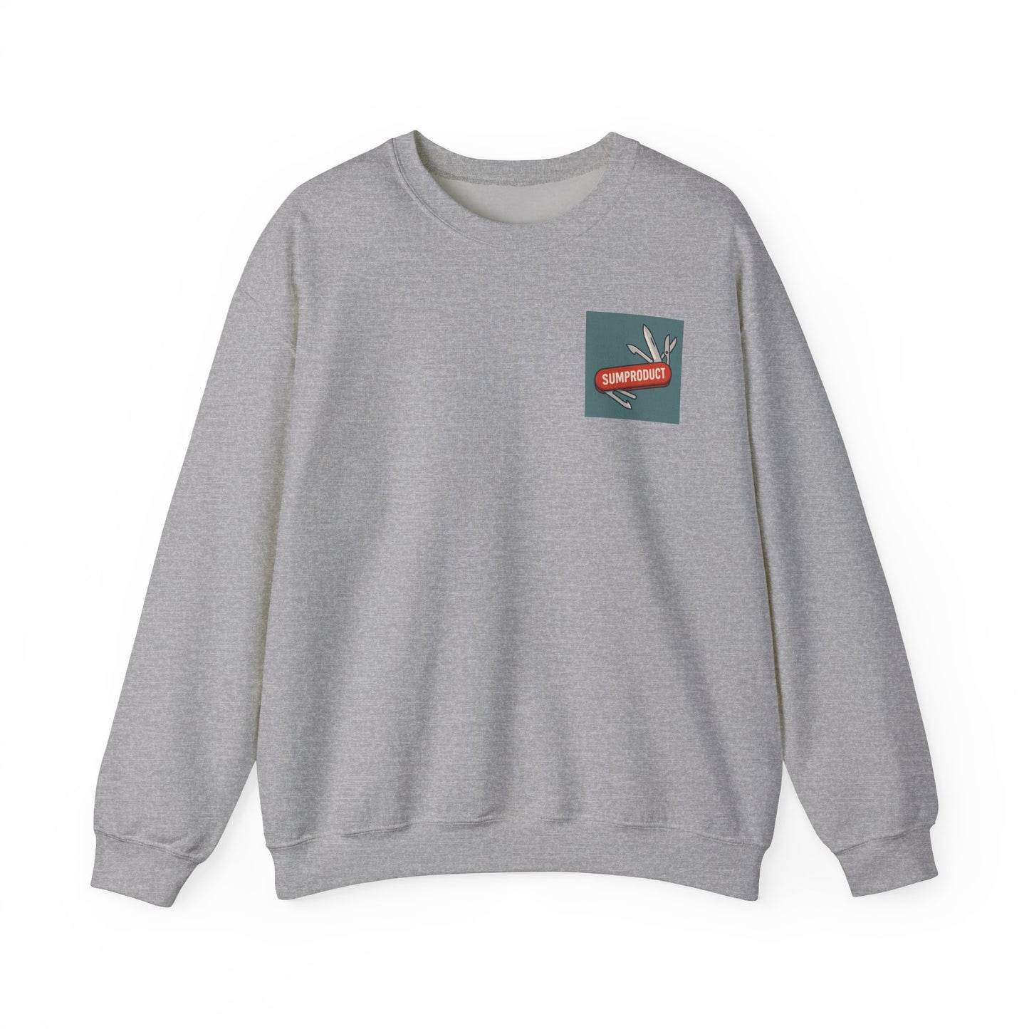 Sport grey Excel crewneck sweatshirt with left-chest SUMPRODUCT Swiss Army knife logo