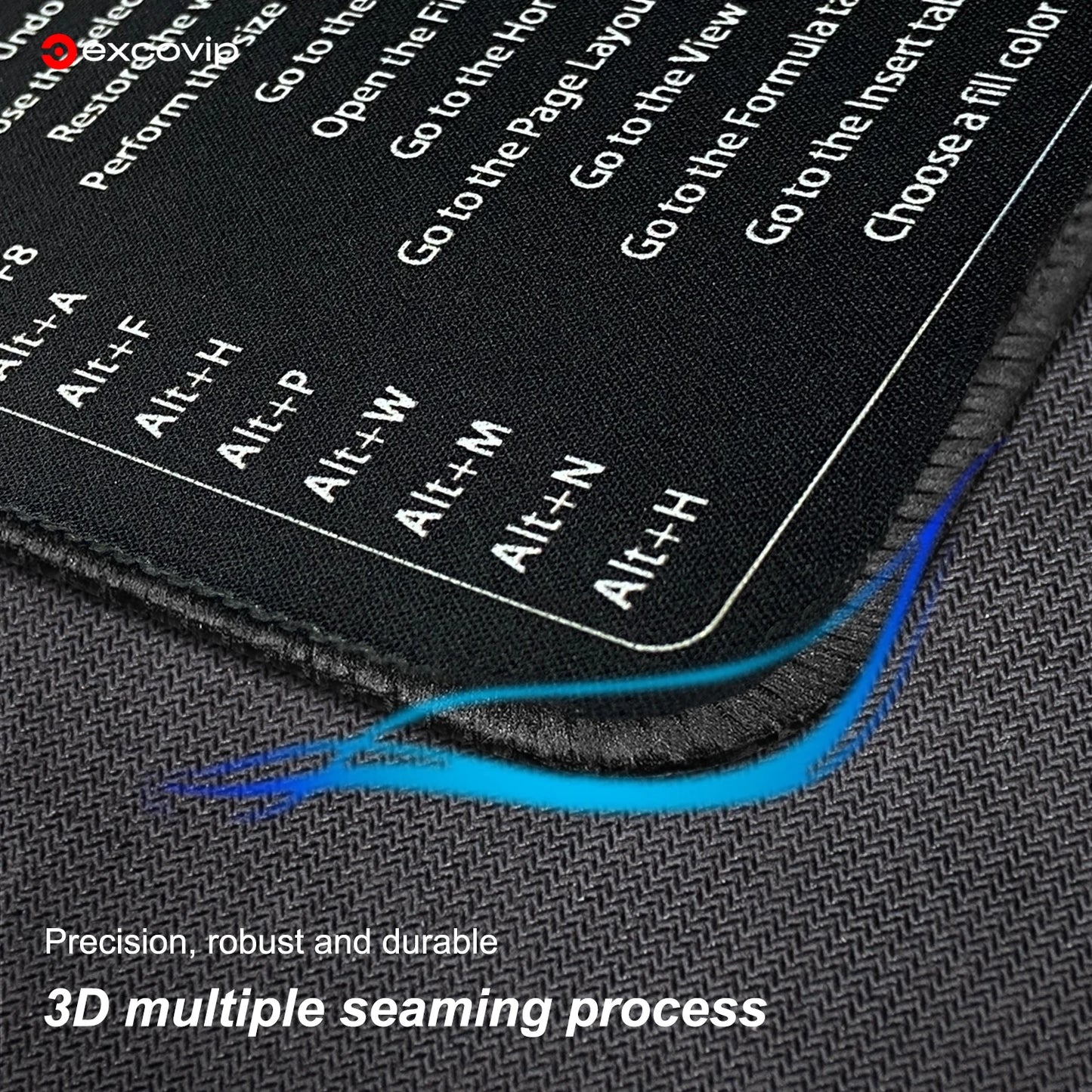 Excel Shortcuts Mouse Pad with Stitched Edge Non-Slip Rubber Base