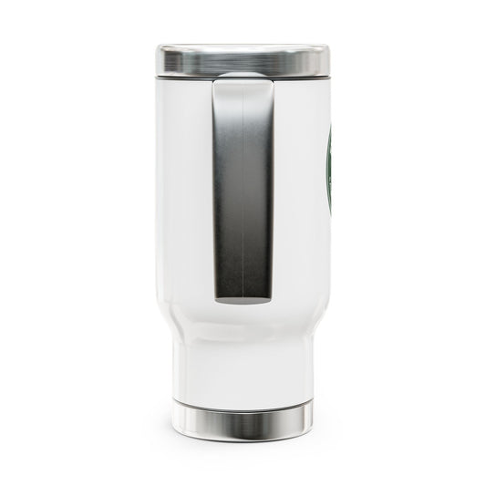 White Travel Coffee Mug Back Handle View. Perfect gift idea or merch idea for excel lovers.
